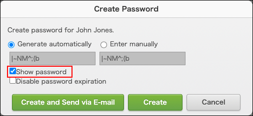 Screenshot: The "Show password" checkbox is selected