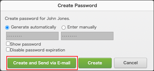 Screenshot: "Create and Send via Email" is highlighted