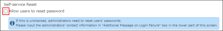 Screenshot: The "Allow users to reset password" checkbox is cleared