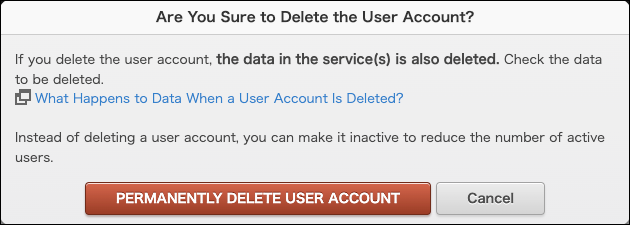 Screenshot: "PERMANENTLY DELETE USER ACCOUNTS" is highlighted