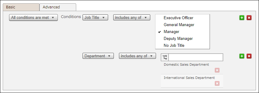 Screenshot: Configuring filter conditions for dynamic groups