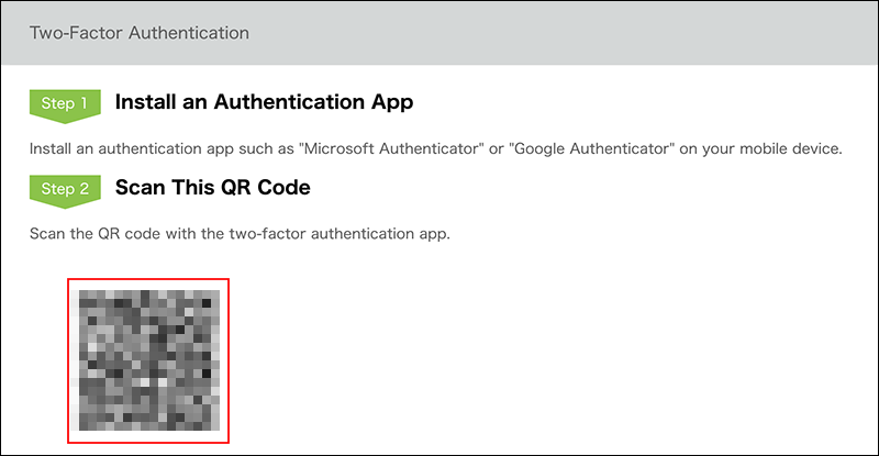 Screenshot: The settings screen for the two-factor authentication