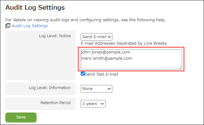 Screenshot: Entering email recipients